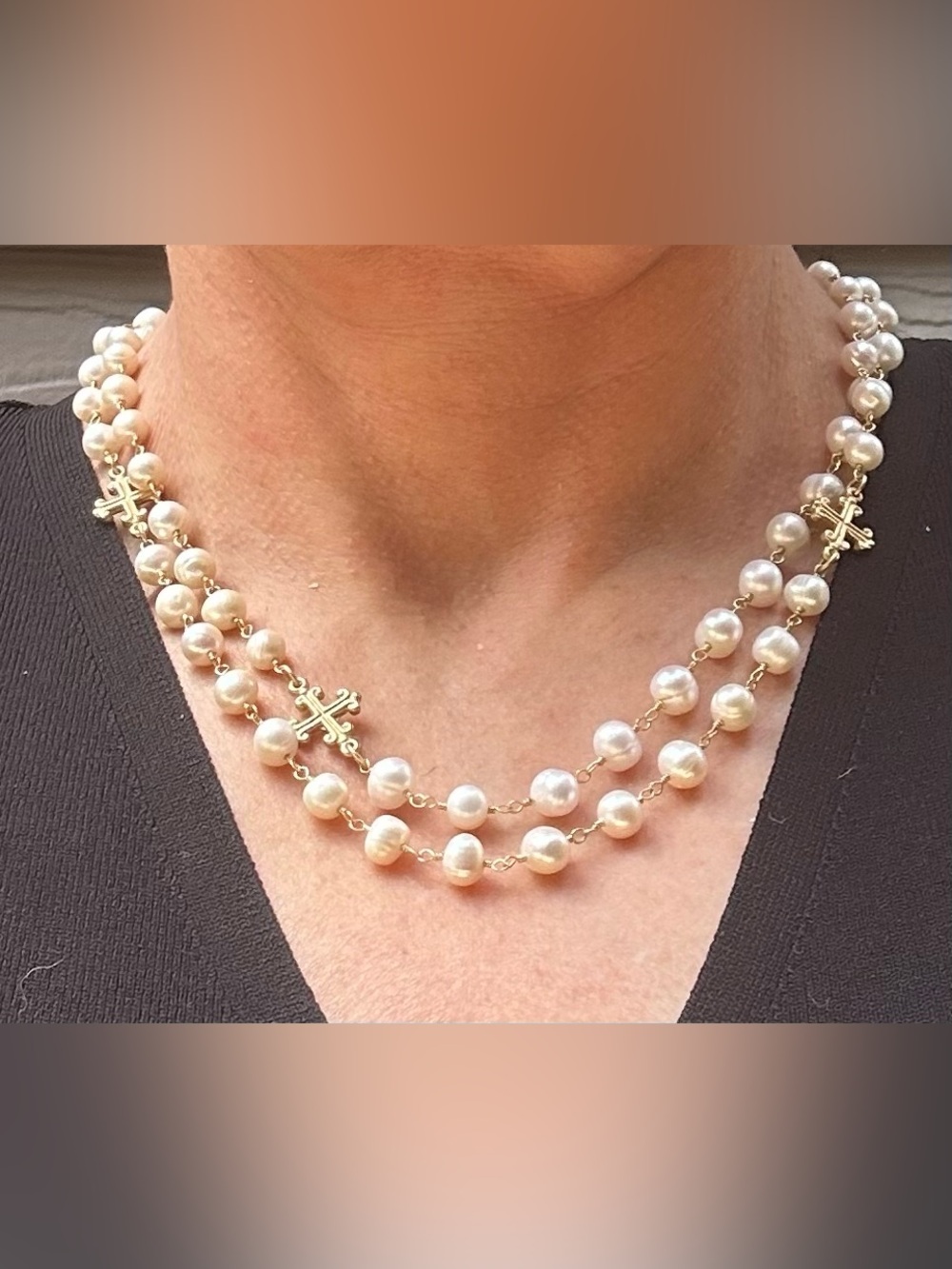 NWOT Whispering Goddess Gold Cross and Freshwater Pearl Necklace/Bracelet